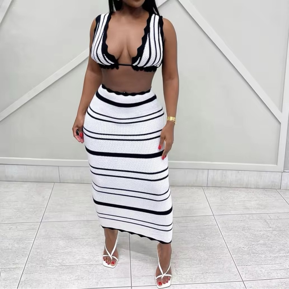 Black and White Striped Women's Skirt